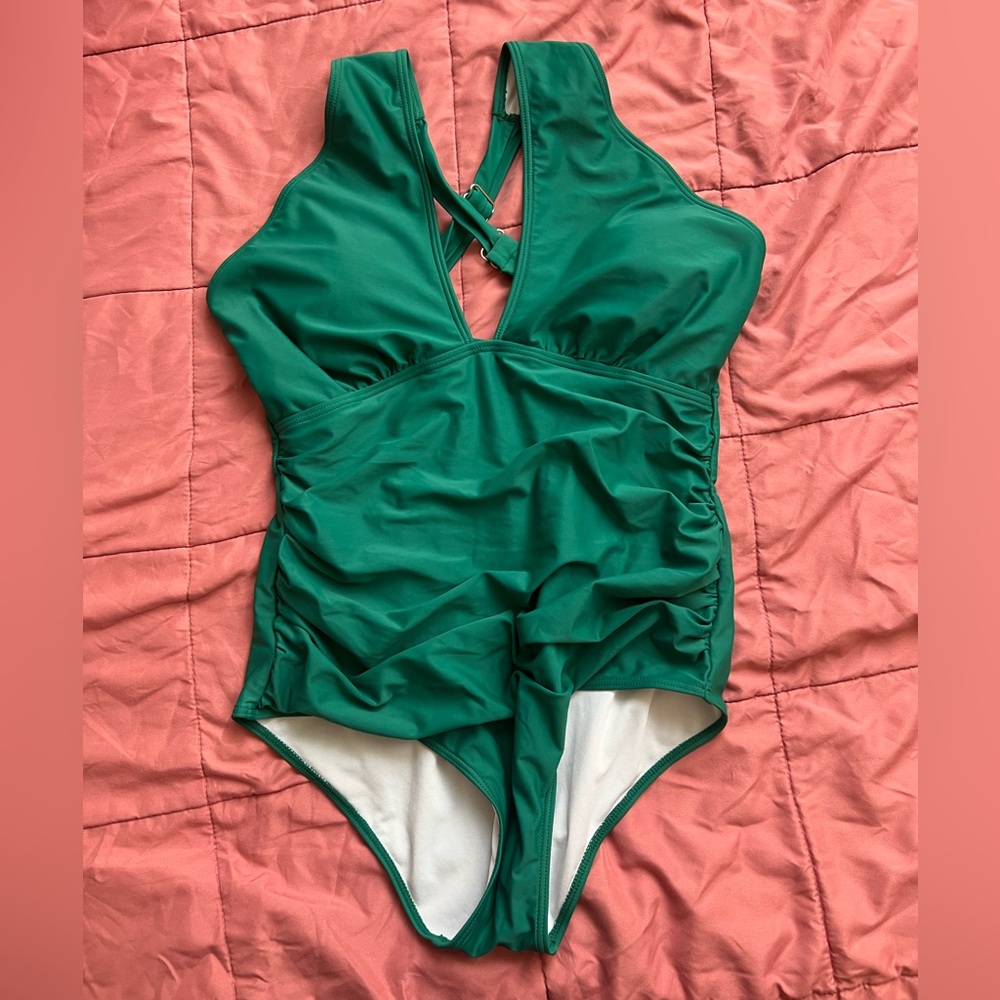 Green Women's One Piece cross Swimsuit